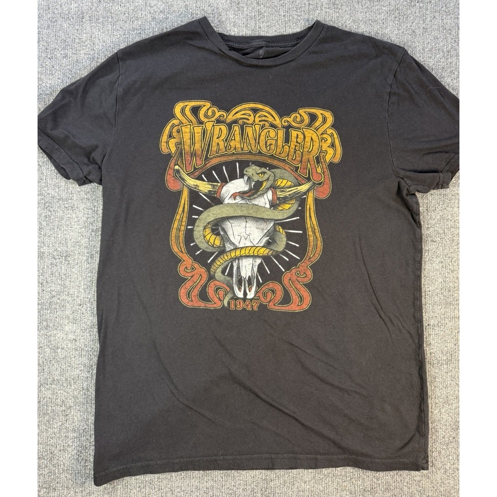 Wrangler Steer Snake Skull Graphic T Shirt Men's L Black Western 1947